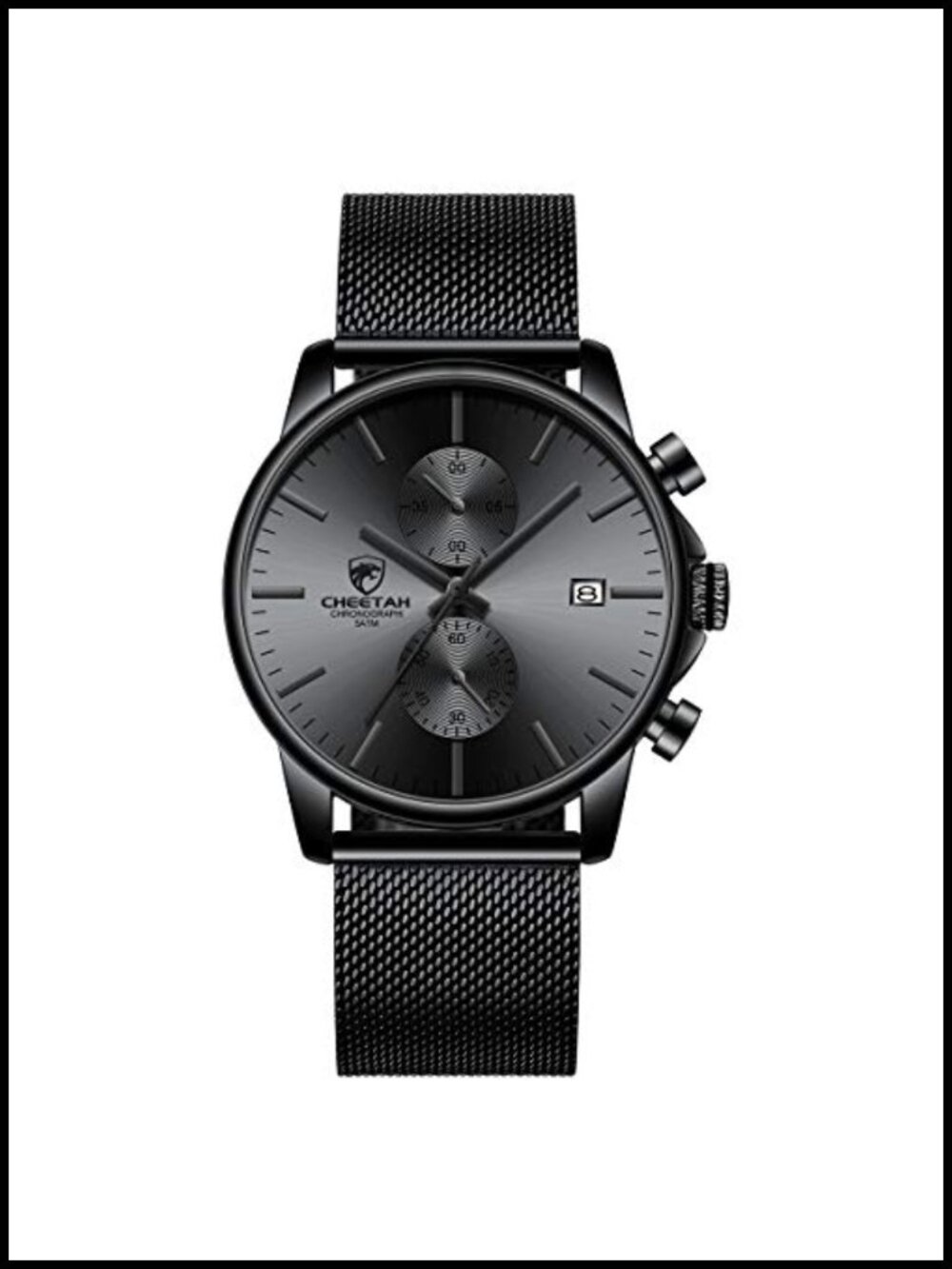 Mens Quartz Analog Chronograph Watch Mesh Stainless Steel Waterproof Auto Date